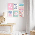 6 Pcs Coastal Beachy Wall Art Tropical Summer Shell Ocean Paintings Prints Posters Trendy Pink Preppy Palm Tree Canvas Wall Decor Aesthetic for Bedroom Living Room Dorm Apartment 8x10inch Unframed