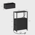 TUTOTAK Small Narrow LED End Table with Charging Station, Side Table Outlets, Nightstand with 2 Cloth Drawers, Couch Table, for Living Room, Bedroom, Bedside, Black TB01BK085L