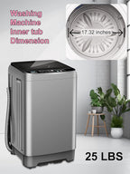 Full Automatic Washing Machine with LED Display, 25 lbs Portable Washer Drain Pump, 10 Programs & 8 Water Levels Selections, Ideal for RV, Camping, Apartment, Dorm, Dark Grey