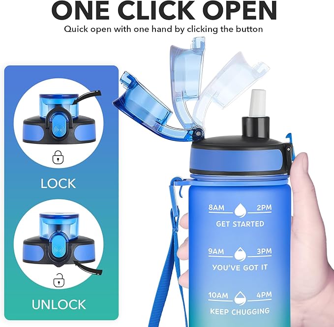 Enerbone Water Bottle, Leakproof BPA & Toxic Free, Motivational Water Bottle with Times to Drink and Straw, Fitness Sports Water Bottle with Strap for Office, Gym, Outdoor Sports