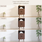 Alohappy Mid Century Modern End Table with Sliding Tambour Door, Fluted Wood Nightstand, Curved Round Edge Side Table with Storage Cabinet for Bedroom, Living Room, Walnut