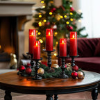 Amagic Christmas Red Flameless Candles, Battery Operated Candles with Remote and Timer, Acrylic Flickering LED Candles for Thanksgiving Decor, D2.2''xH5''6" 7", Set of 9