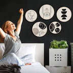Qunclay 5 Pcs Wall Art Decor Wooden Living Room Wall Decor Bohemian Hanging Farmhouse Geometric 10'' and 8'' Aesthetic Wood Minimalist Posters for Bedroom(Classic)
