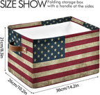 Storage Basket Bin Vintage Retro American Flag Organizer Basket Collapsible Shelf Basket Cube with handle for Nursery Bedroom Bathroom, one sizex1