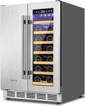 Wine and Beverage Refrigerator, 24 Inch Stainless Steels Beverage Fridge Dual Zone, Wine Beverage Cooler Built-in or Freestanding with Upgraded Cooling, 20 Bottles and 88 Cans Large Capacity