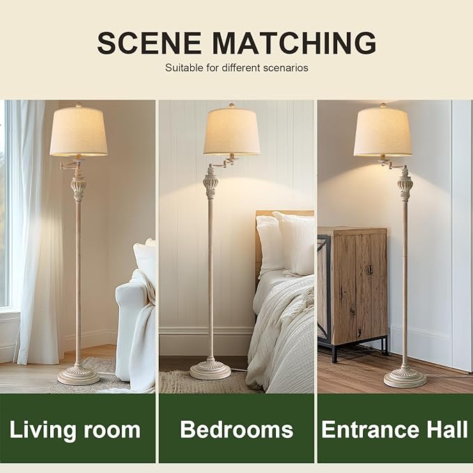 61" Vintage Floor Lamp with 350° Adjustable Swing Arm, Tall lamp Standing Lamp for Bedroom Living Room Bedside Nightstand Retro Farmhouse Mid Century Lamp Light Home Décor Office Gifts