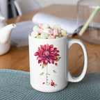 Dahlia Flower Design Coffee Mug, Personalized Name On Red Floral Cup, Custom Ceramic Mug For Flower Lovers, Customized Dahlia Accent Cup 11oz Or 15oz, Floral Decorative Mug Gift