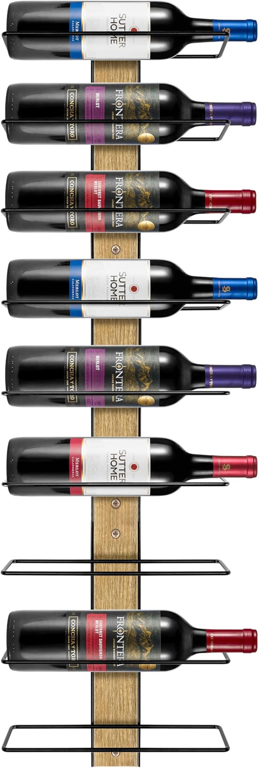 Sorbus Wall Mounted Wine Rack - Wood Wine Rack Wall Mounted for Bottles, Liquor, Champagne - Black Metal Wine Bottle Holder for Home Bar (Set of 3)