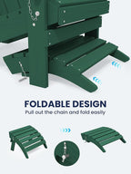 KINGYES Folding Adirondack Ottomans Set of 2 for Adirondack Chair, Green