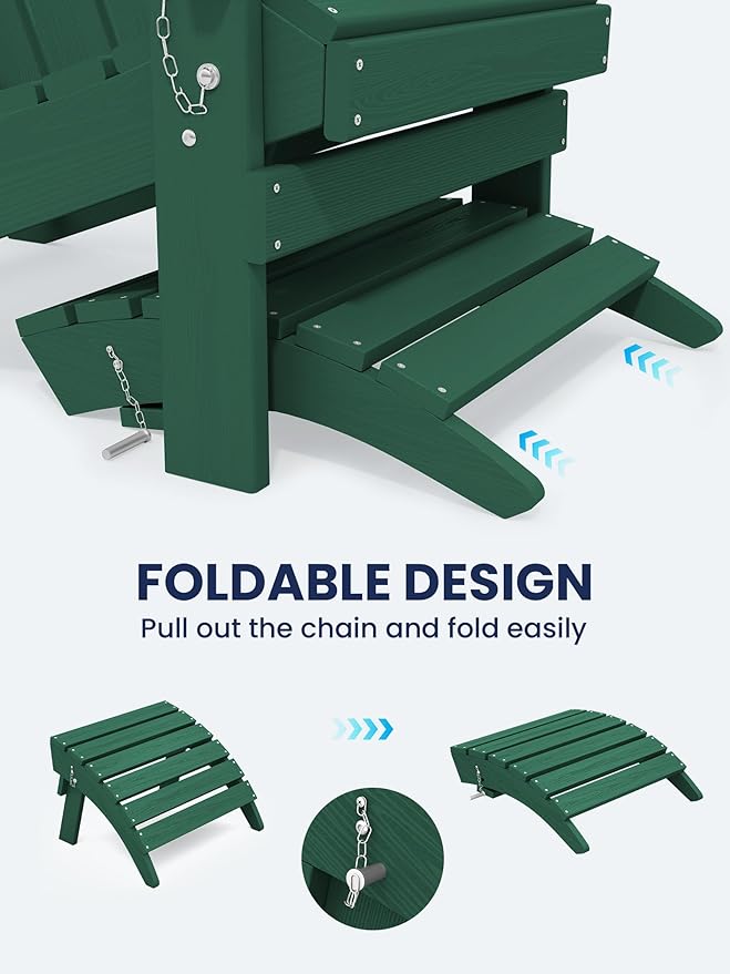 KINGYES Folding Adirondack Ottomans Set of 2 for Adirondack Chair, Green
