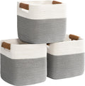 danpinera 3 Pack 11"x11" Woven Basket for Organizing, Square Storage Baskets for Pillows, Towels, Toy, Clothes, Magazines, Decorative Storage Cubes for Bedroom, Living Room, Classroom, Grey