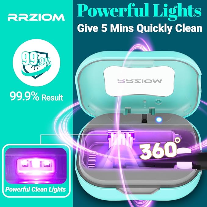 Toothbrush Sanitizer Case, RRZIOM Portable Toothbrush Covers Rechargeable, Rechargeable Toothbrush Cleaner Holder Case for Travel Home, Detachable Toothbrush Cover Cap for All Toothbrushes (Blue)