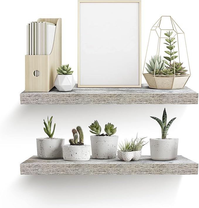 Sorbus Floating Shelves, Wall Shelves for Bedroom, Kitchen, Living Room, Bathroom Shelves Over The Toilet, Home Decor, Farmhouse, 24 x 9 Inch Wall Mounted Floating Shelves for Wall, 2 Pack, Rustic