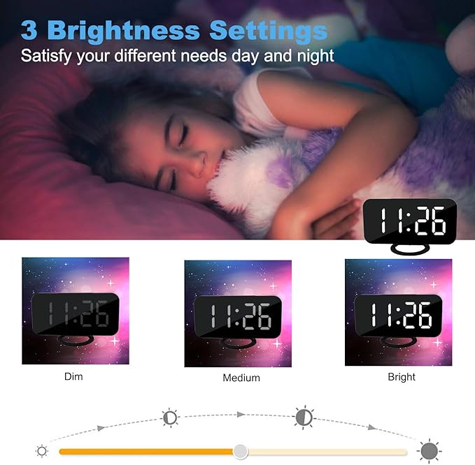 Digital Clock Large Display, LED Alarm Electric Clocks Mirror Surface for Makeup with Diming Mode, 3 Levels Brightness, Dual USB Ports Modern Decoration for Home Bedroom Decor-Black