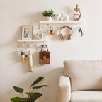 Wood Coat Hook with Wall-Mounted Shelf,23.62in Entryway Wall Hanging Shelf,for Bathroom, Kitchen,Coat Towel Key Organizer White YD-WS0260W