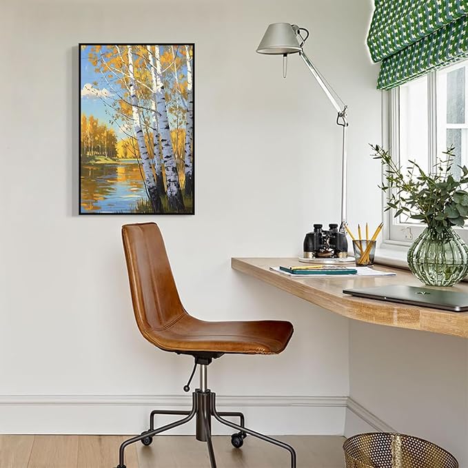 Poplar trees beside the blue sky and white clouds are suitable for living rooms bedrooms and offices Landscape posters and wall paintings