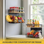[WIDER Shelf]2 SET Strong Magnetic Shelf Basket for Fridge with Tag & Bamboo Top, XXL Large Magnetic Spice Rack Shelves for Side of Refrigerator, Kitchen Pantry Storage Organizer for Food Fruit Veg