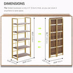 4NM No Assembly Foldable Bookshelf, 5-Shelf Collapsible Bookcase Storage for Small Spaces, 62.2" H, Brown and Golden