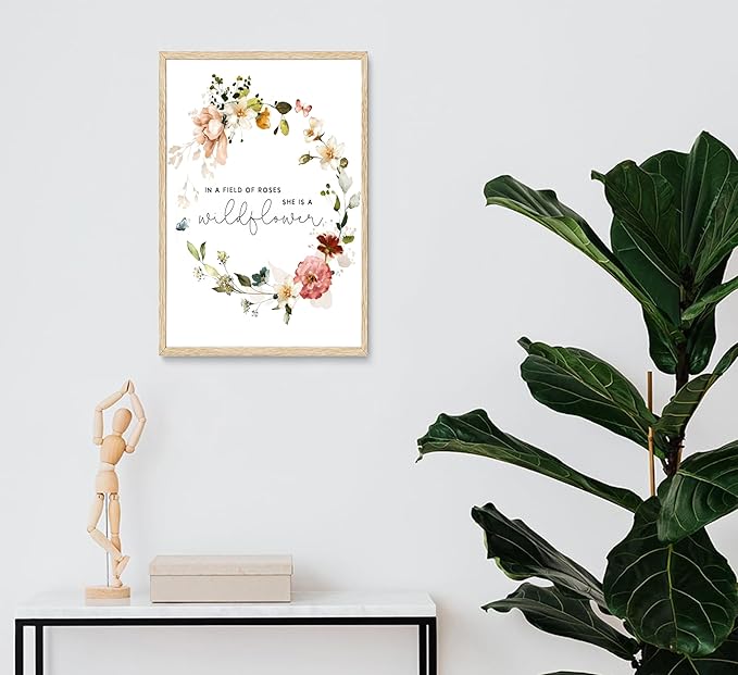 3Pcs Pink Flowers Canvas Wall Art In A Field Of Roses She Is A Wildflower Painting Picture Decor Watercolor Wreath Poster Print Artwork for Nursery living room Girls Room Home Decoration Unframed