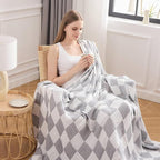 EMME Checkered Cotton Blanket Twin Large 60"x80" 100% Muslin for Couch Breathable Cooling Gauze All Season Soft and Lightweight Pre-Washed (Light Grey)