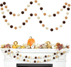 TBD Decor 2pk Pom Pom Garland 13FT Colorful Large Felt Ball Garland Fall Decoration for Mantle,Indoor Holiday Wedding Birthday Party Supplies(White Brown,4cm)