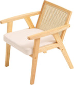 VEVOR Mid Century Modern Rattan Chair, Upholstered Velvet Accent Chair with Rattan Back, Retro Living Room Chair for Living Room, Bedroom, Reading Room, and Office, Beige