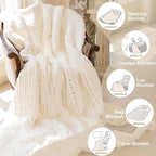 Chunky Knit Blanket - Luxury Soft Cozy Extra Large Size (80 * 90) Throw Blanket,100% Woven Blanket Rope Knot Throw Blanket for Couch, Sofa, Home Decor, Gift - Machine Washable（Milk White ）