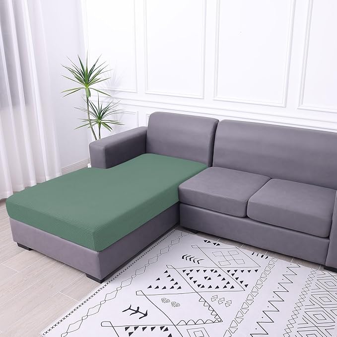 hyha Waterproof Sectional Couch Covers, Non Slip Sofa Couch Cushion Covers L Shape, Thick Stretch Jacquard Fabric, Washable Sofa Slipcovers with Elastic Bottom (1 Piece for Chaise, Green)