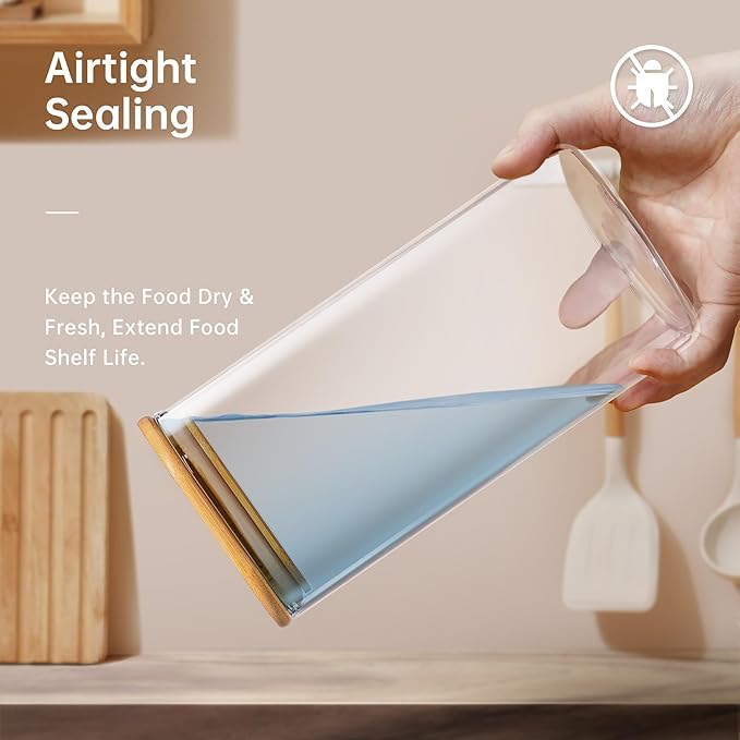Extra Large Square Glass Flour & Sugar Storage Containers with Airtight Lids, 132oz & 63oz - 2 Pack Glass Jars with Bamboo Lids, Air tight Pantry Food Storage Containers for Cereal, Pasta, Rice