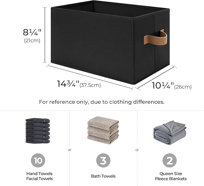 StorageWorks Storage Baskets for Shelves, Foldable Fabric Closet Storage Bins with Handles, Clothes Organizer Laundry Baskets, Black, 3-Pack, Large