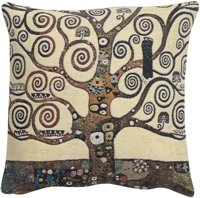 C Charlotte Home Furnishings Inc Lebensbaum Tree Belgian Cushion Cover | Pure Cotton Decorative Cushion Case | Cushion Cover for Indoor Use | 17x17 Inch Cushion Cover for Living Room I By Gustav Klimt