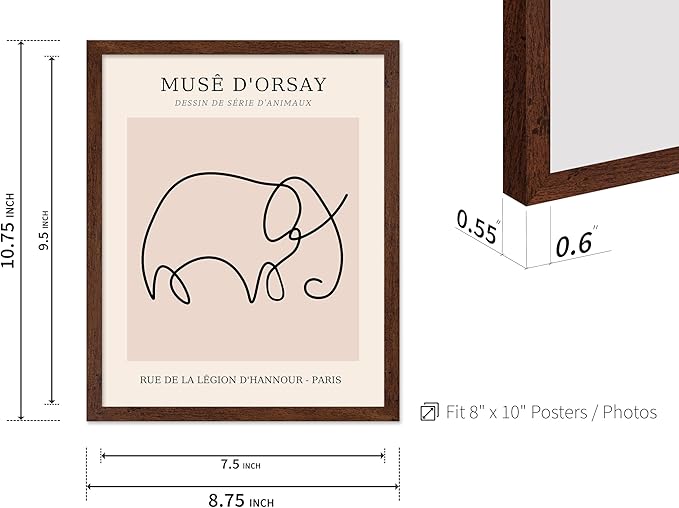 Poster Master Vintage Poster - Retro One Line Elephant Drawing Print - Elephant Art - Minimal Gift for Men, Women, Animal Lover - Abstract Wall Decor for Home, Office, 16x20 Brown Framed