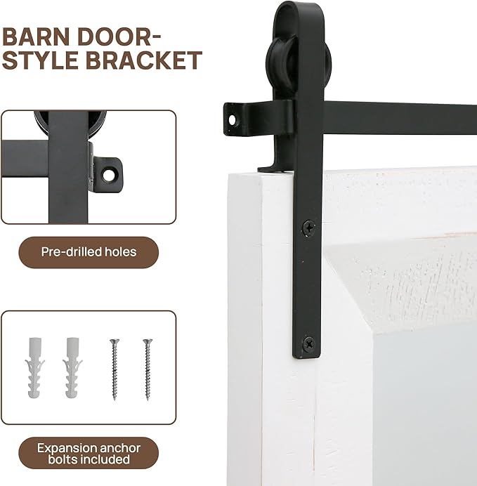 ALBAD Farmhouse Mirror for Wall Decor Wood Framed Bathroom Vanity Mirrors Vertical/Horizontal Hanging Barn Door Style Mirror for Living Room Bathroom Bedroom Entryway White