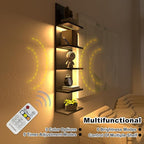 5 Tier Wall Shelf Unit, Black Modern Vertical Lack Wall Shelves with Light, Wall Mount, Floating Column Home Decor Shelves for Bedroom, Living Room, Vanity Storage Display