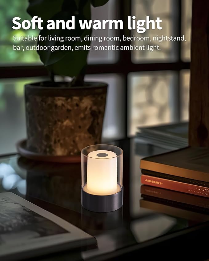 LED 4" Mini Cordless Table Lamp 2 Pack, Outdoor Waterproof Lamp, Rechargeable Battery Operated Lamp, Portable Touch Night Light for Dining Room, Camping, Nursery, Baby, Bar, Party (Black)