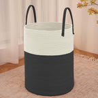Large Woven Laundry Basket Hamper,60L Cotton Rope Storage Bin for Blankets,Toys and Clothes,Decorative Tall Nursery Hamper for Living Room,Baby Nursery,Bathroom and Bedroom,White and Black