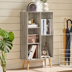 5 Cube Small Bookshelf - 3 Tier Mid-Century Modern Rustic Grey