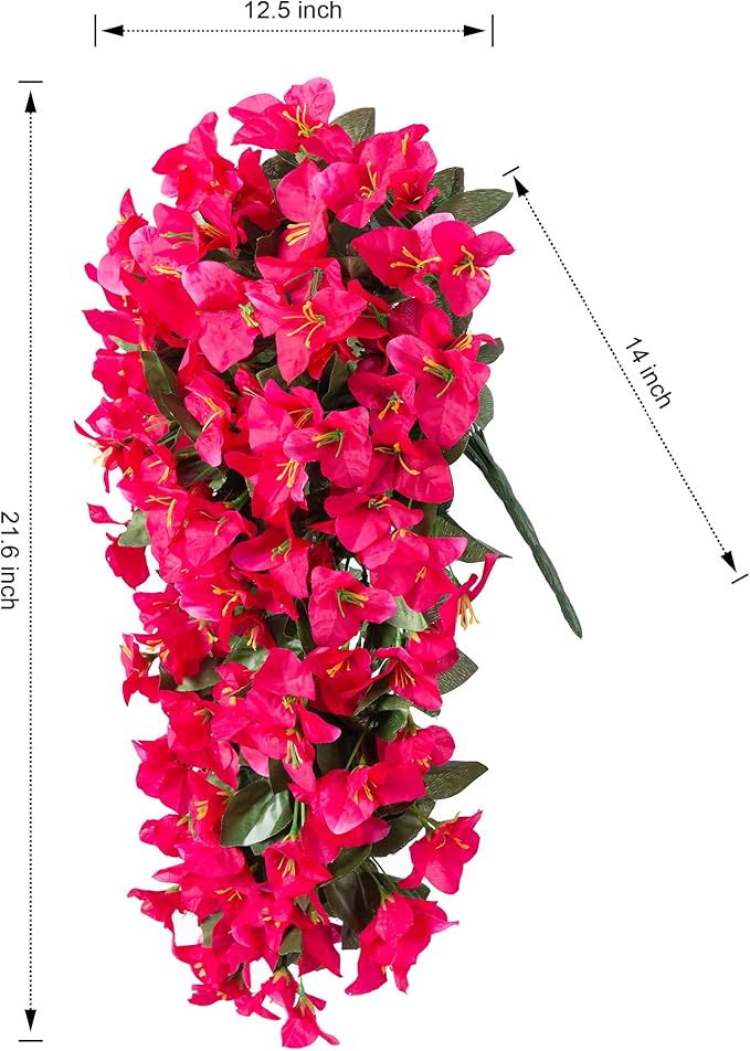 Faux Bougainvillea Artificial Flowers Plants for Outdoors Outside Decoration, 2 PCS Fake Flowers Silk Long Trailing Vines UV Resistant Realistic for Front Door Porch Planter Urn Patio Balcony Hot Pink