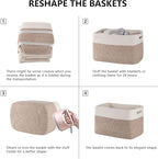 4 Pack Storage Baskets for Organizing, Woven Baskets for Shelves - Perfect for Toys, Books, Towels, and Clothes, Durable Gift Basket Bins Toy Storage, 12.7''Lx9''Wx7.8''H, Brown & White