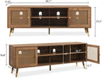 JYED Mid Century Modern TV Stand and Console for TVs Up to 75 inch - Rustic Oak Entertainment Center, 2 Gold Metal Mesh Doors & MDF Wood Grain, 15.8" D x 66" W x 23.5" H