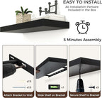 Floating Shelves - 2 Large Wall Mounted Shelves with Invisible Brackets, Long Wood Floating Wall Shelf for Living Room, Bedroom, Kitchen (Black, 24" W x 9" D x 1.5" H)
