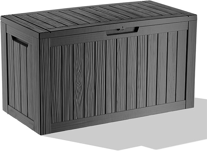 80 Gallon Deck Box Large Outdoor Storage for Patio Furniture,Outdoor Cushions,Garden Tools and Pool Supplies,Waterproof,Resin,Lockable(Black) (Black, 80 Gallon)