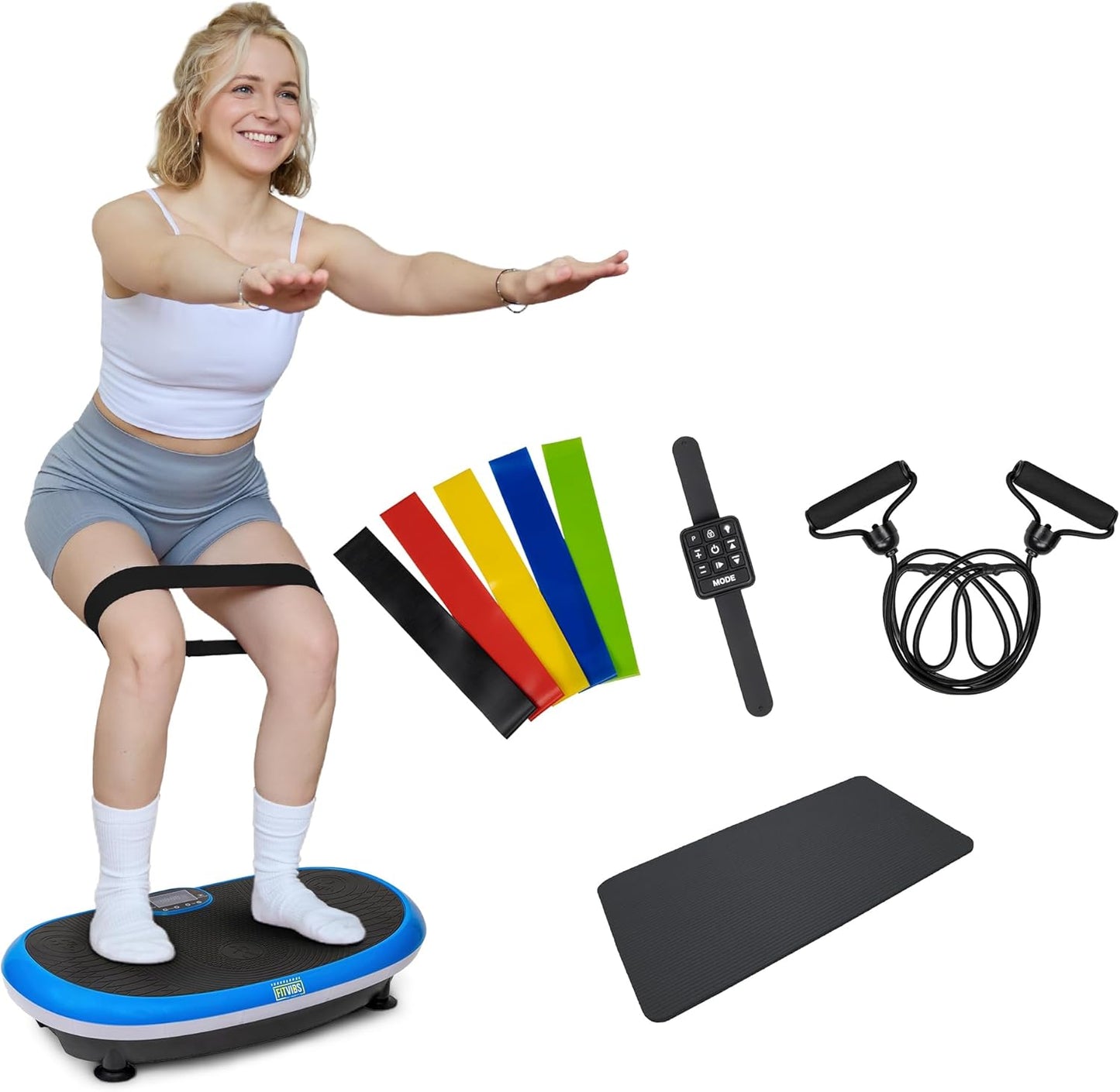 Vibration Plate Exercise Machine Workout Vibration Fitness Platform with Resistance Loops and Resistance Band, 2D, 3D or 4D