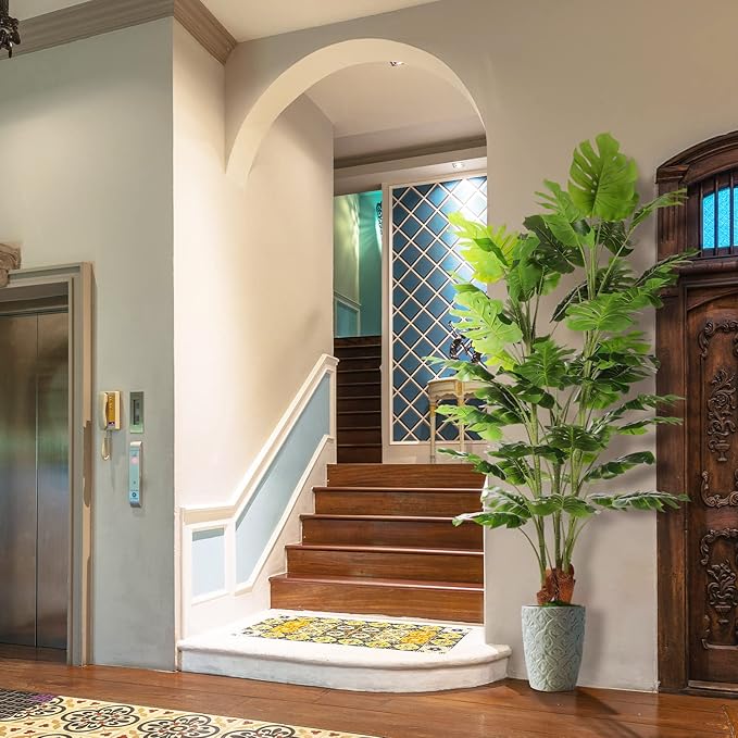 6.3ft Artificial Monstera Deliciosa Tree (75in) with Plastic Nursery Pot Faux Tree, Fake Tropical Split Leaf Palm Plant for Office House Farmhouse Living Room Home Decor (Indoor/Outdoor)