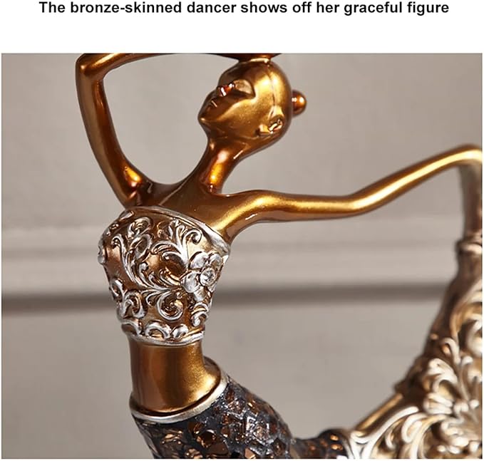 homary 3PCS Peacock Dancer Figurines Statue Vintage Romantic Resin Sculpture Set Decorative Ornaments for Office Desktop Bookshelf Decor, Gold