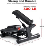 Sunny Health & Fitness Mini Stepper for Exercise at Home, Stair Step Workout Machine with Resistance Band and Over 300lb Weight Capacity, Optional Twist Motion and Free SunnyFit App Connection