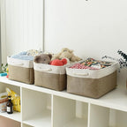 TheWarmHome Storage Basket for Organizing - 16x12x8 inch Large 3 Pack Collapsible Storage Bin for Shelves with Handles, Fabric Storage Cubes for Organizer Cloth Gift Toy Closet (Whiet & Khaki)