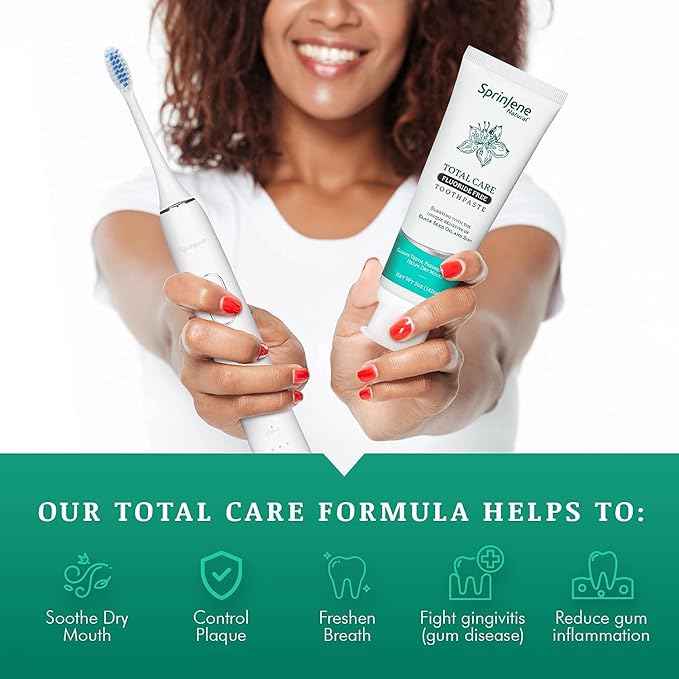 SprinJene Natural Total Care Fluoride Free Toothpaste for Strong Teeth & Gums - Natural Toothpaste to Soothe Dry Mouth & Freshen Breath | 4 Pack