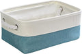 TheWarmHome Fabric Storage Bin with Handles,Storage Basket for Home Storage and Organization, Shelf Basket with Cover for Living Room Bedroom Decor Closet（White & Green,Small ,11.8L×7.9W×5.2H