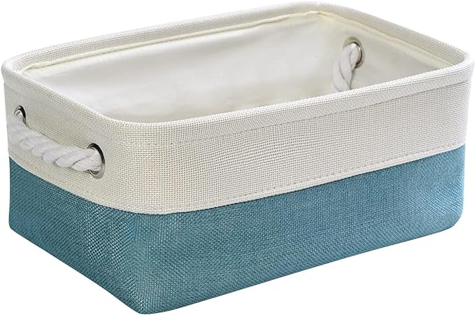 TheWarmHome Fabric Storage Bin with Handles,Storage Basket for Home Storage and Organization, Shelf Basket with Cover for Living Room Bedroom Decor Closet（White & Green,Small ,11.8L×7.9W×5.2H